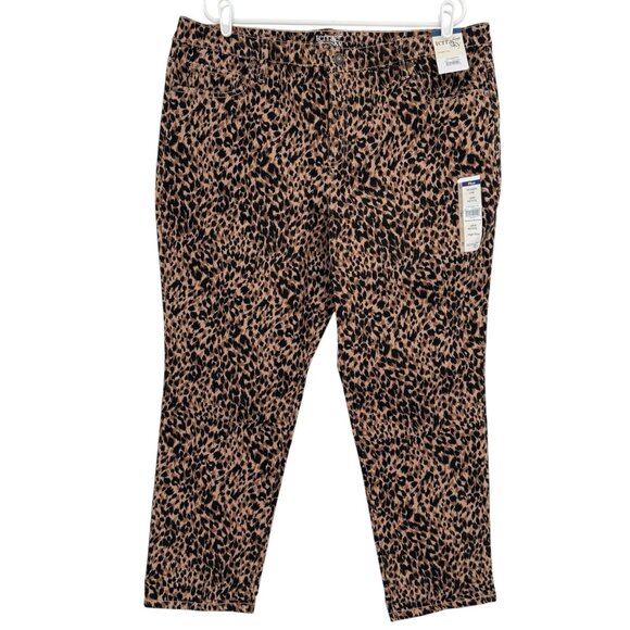 Terra & Sky Women Straight Stretch Brown Black Leopard Denim Jeans Plus 18WP NWT - Picture 1 of 10